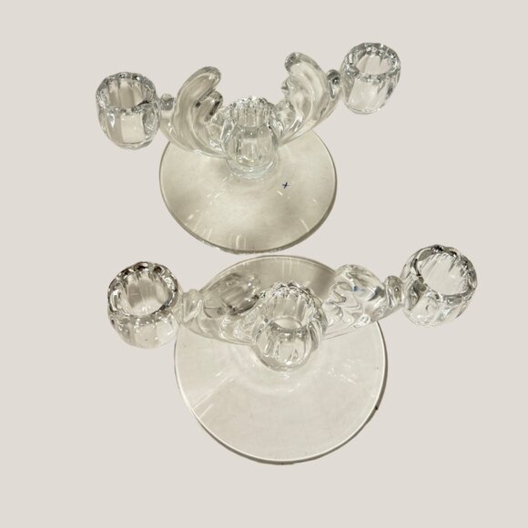 Vintage Heisey Crystolite Clear Glass 3-Light Candlestick Holders - Art Deco - Picture 2 of 7